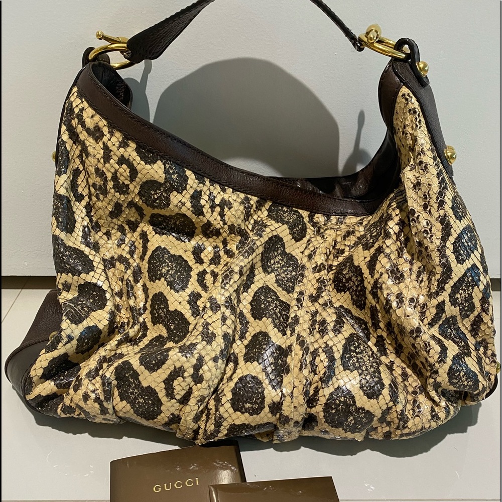 $3550 ❤️SOLD❤️GUCCI PYTHON SNAKESKIN LARGE JOCKEY HOBO